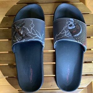 Ed Hardy Leather Slide Sandals SZ 12 Black